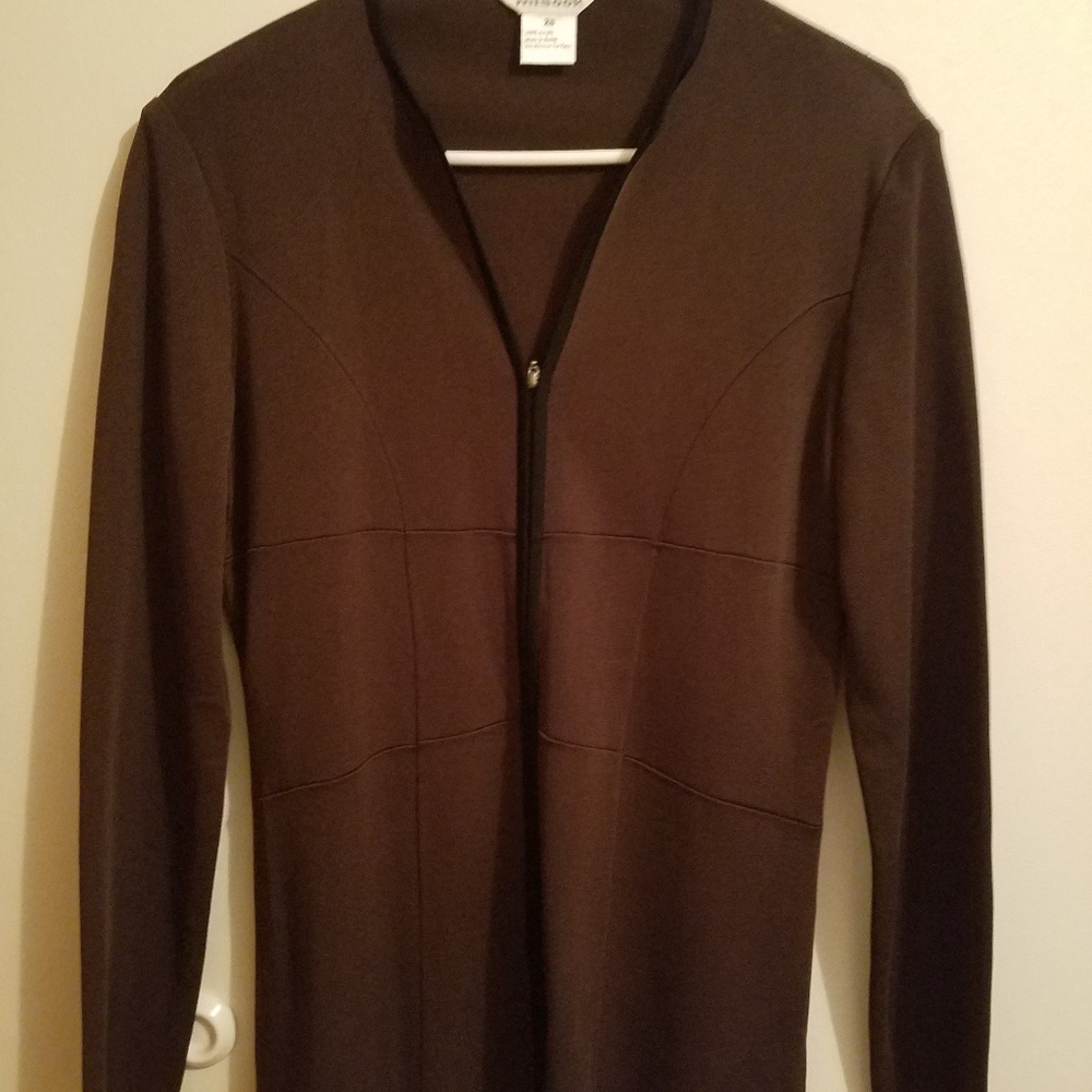 Misook XS brown w/ black trim cardigan jacket blaz